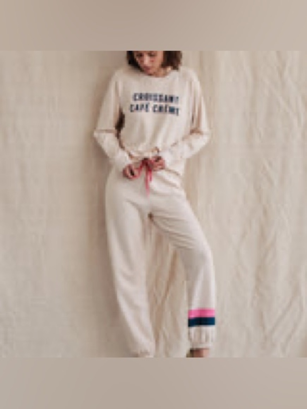 Sundry Sweat Set with Pink Drawstring and Navy Stripe, Small